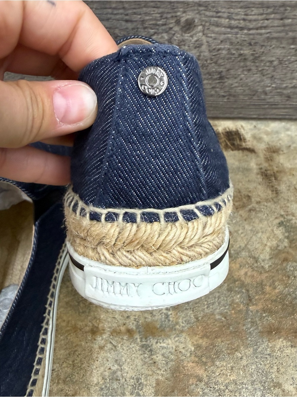 Jimmy Choo Blue Dawn Textured Slip-On Espadrilles - Picture 6 of 8